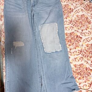 Women's Light Blue Distressed Flare Jeans
